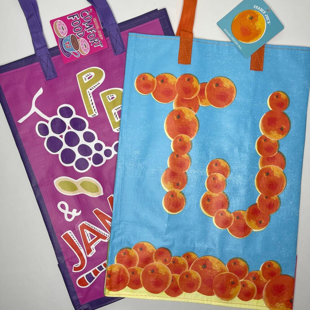 Set of 2 — Trader Joe’s Illustrated Reusable Tote Bags COMFORT FOOD + FLORIDA FL